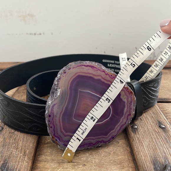 Black Leather Belt with Amethyst Buckle / Size M / Western Style - Picture 14 of 14